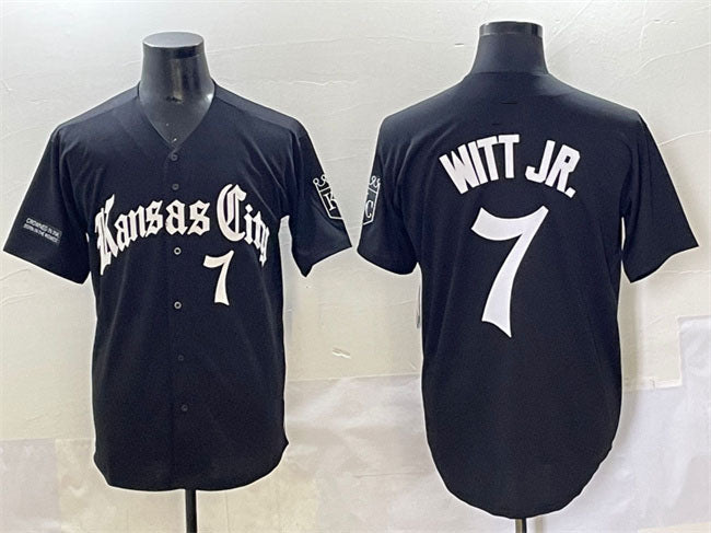 Kansas City Royals #7 Bobby Witt Jr. Black 'Gothic Crown Edition' Vapor Premier Limited Stitched Baseball Jersey