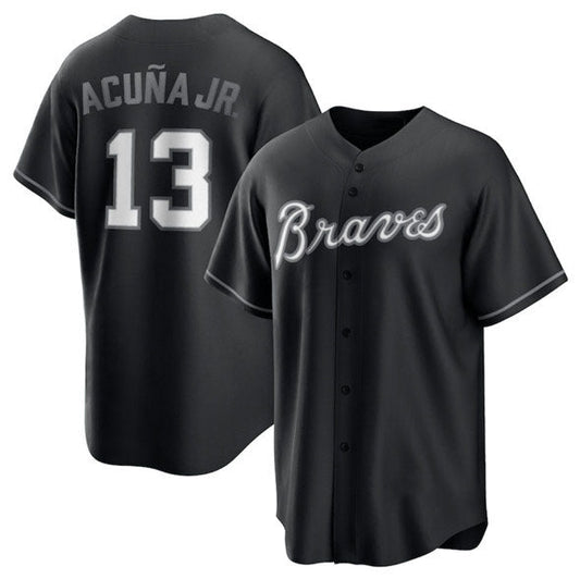 Atlanta Braves #13 Ronald Acuna Jr. Black Lights Out Limited Stitched Baseball Jersey